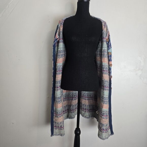 Sundance Cardigan Large Shoreline Long Wooden Button Up Boho Coastal Sweater - Picture 7 of 10